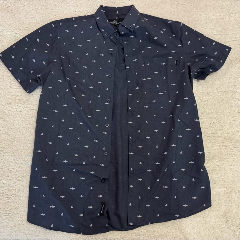 Blue shark printed button up shirt